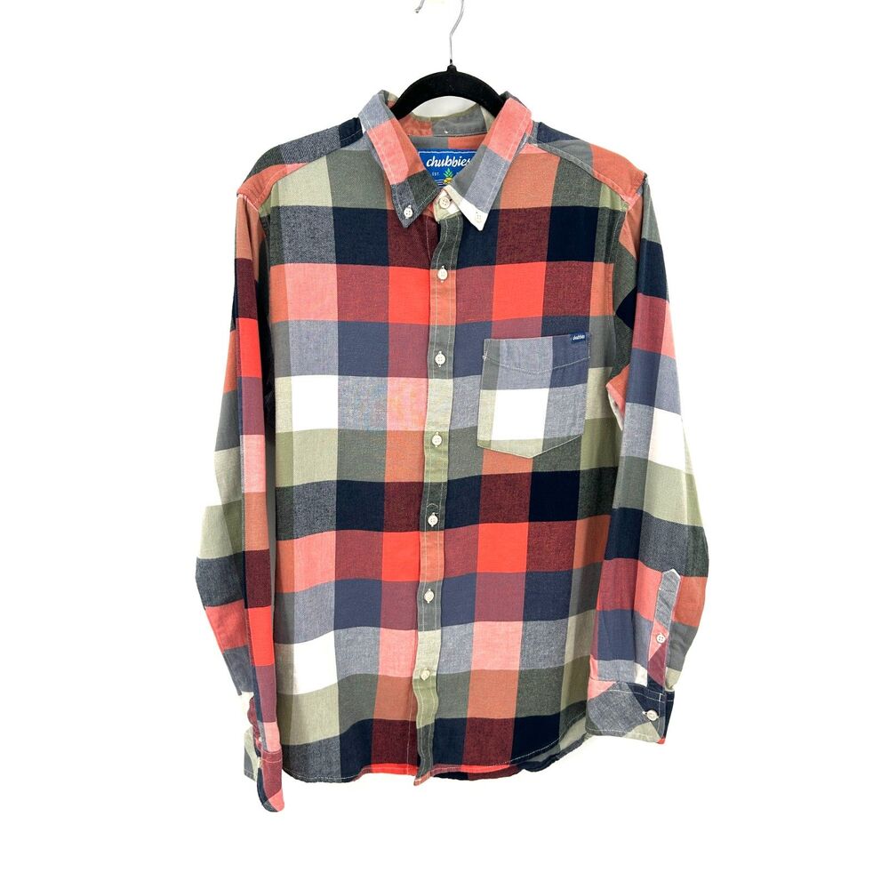 CHUBBIES Men's Buffalo Plaid Long Sleeve Button-Down Shirt Red Blue Size Large